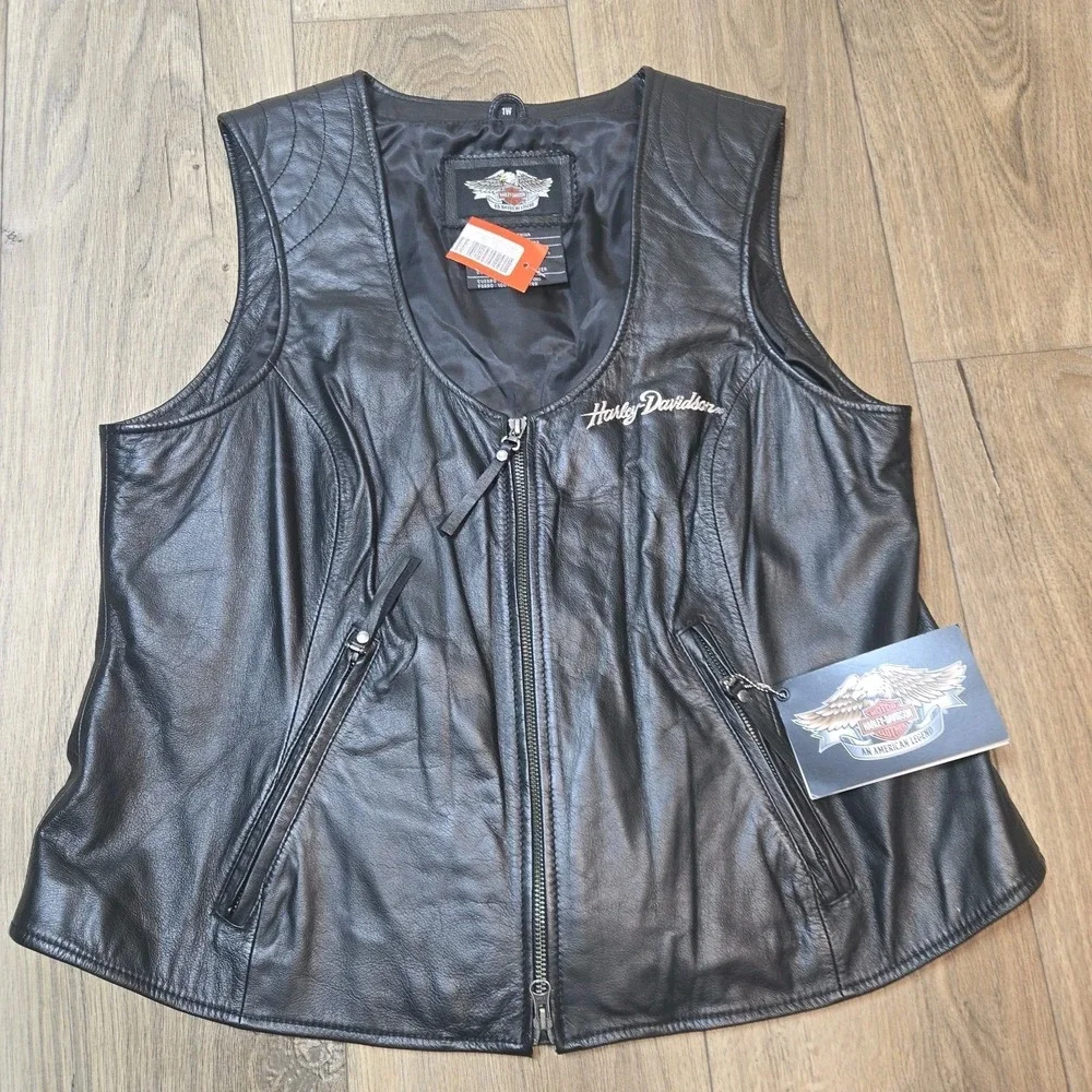 Vintage NWT Harley Davidson American Legend Vest 1W 16-18 Road Hog Leather Black